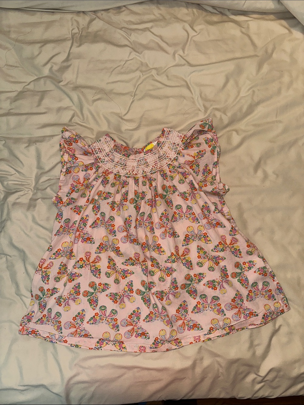 Mini Boden Pink Butterfly Smocked Top